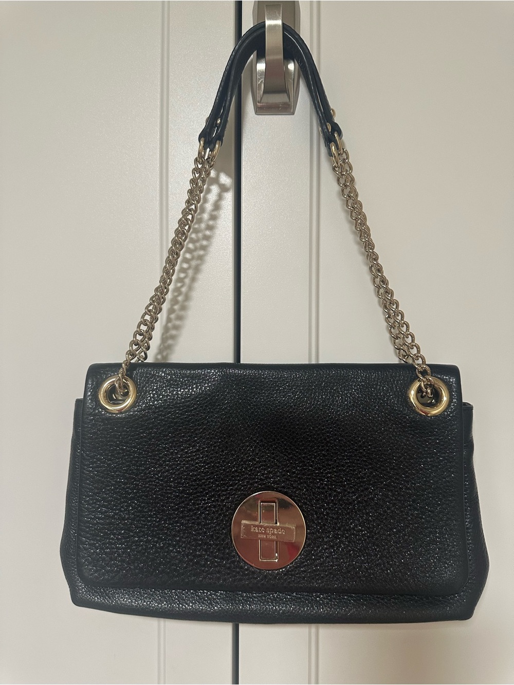Kate Spade Black Pebbled Leather Chain Shoulder Bag